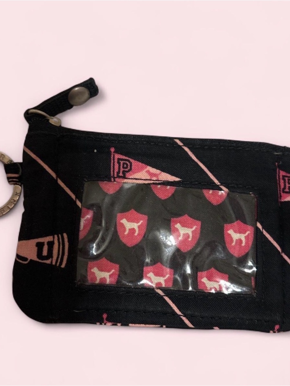 PINK Victoria's Secret Black and Pink Card Wallet with Dog Shield Print